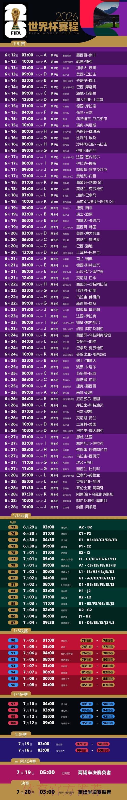 2026世界杯赛程最新高清直播免费观看